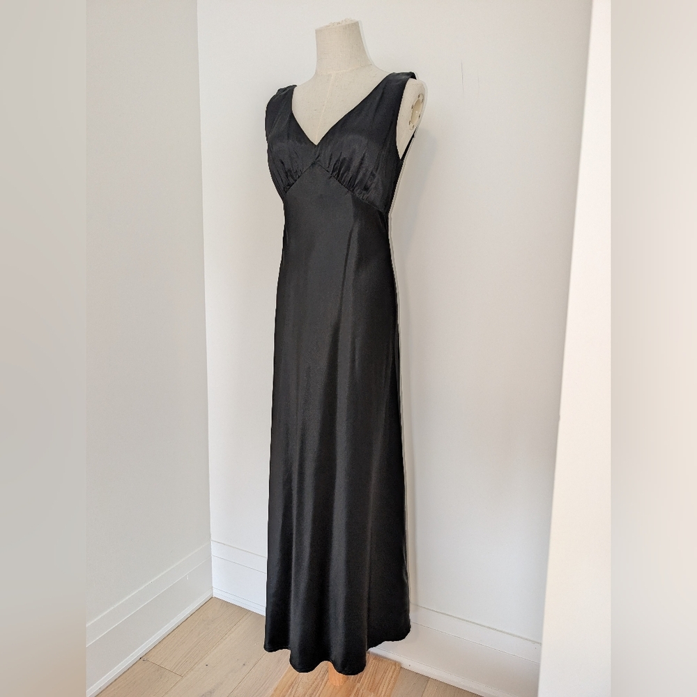 Vintage ALGO Black Satin Maxi Dress - Picture 1 of 11